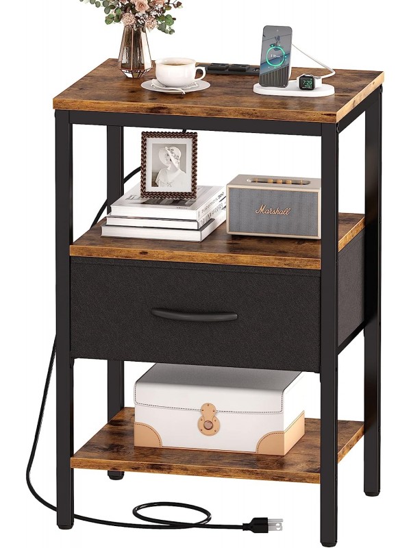 SUPERJARE Nightstand with Charging Station, Bed Si...