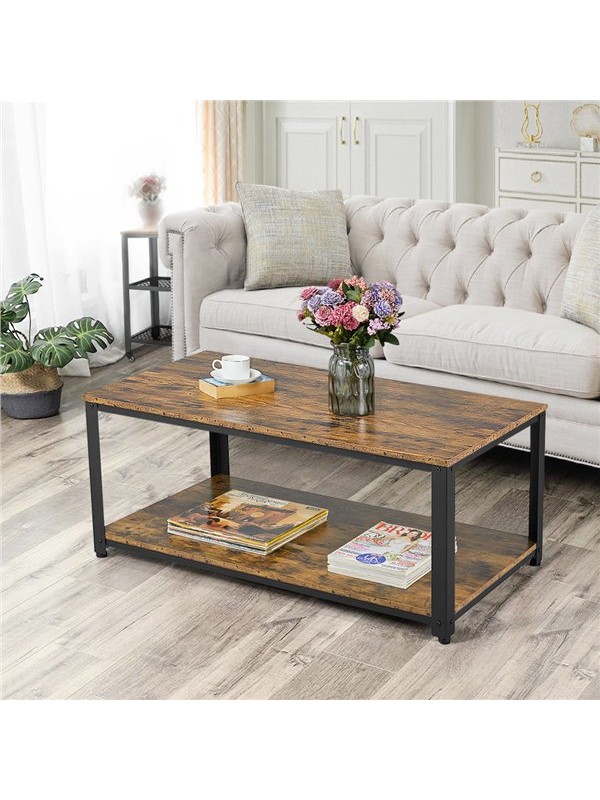 SmileMart Coffee Table with Storage Shelf Accent Table for Living Room, Rustic Brown