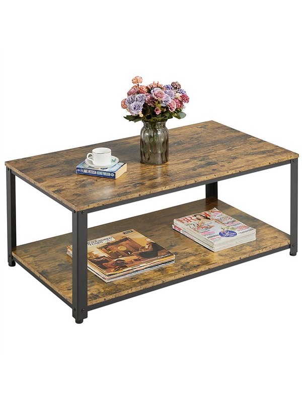 SmileMart Coffee Table with Storage Shelf Accent Table for Living Room, Rustic Brown