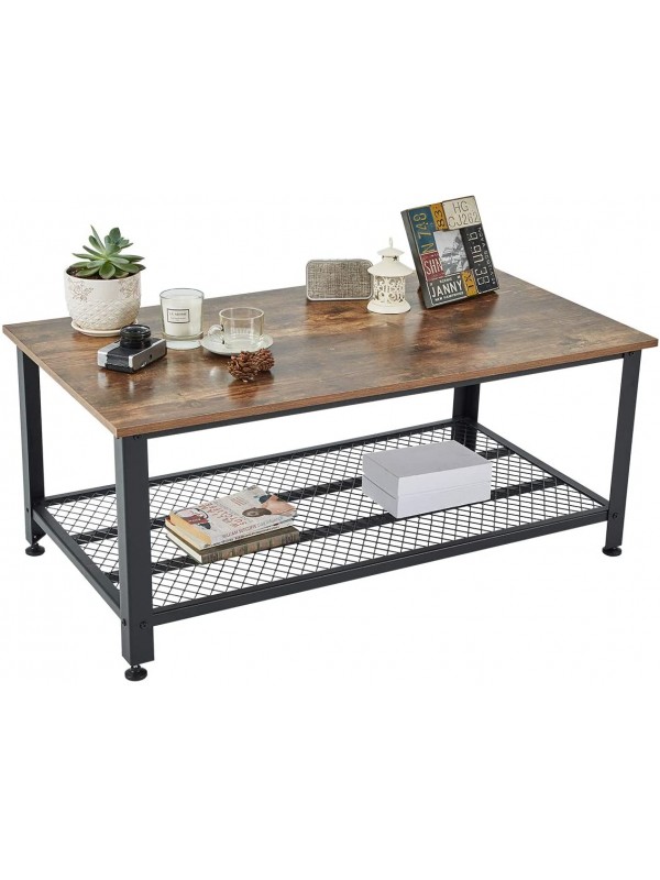 EROMMY Coffee Table, Industrial Coffee Table for Living Room, Living Room Table with Storage Shelf and Metal Frame, Easy Assembly