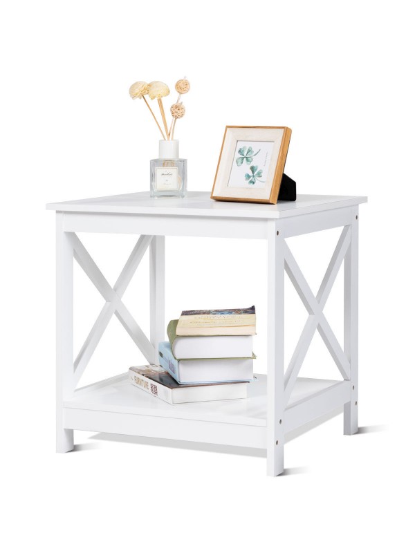 Costway End table X-Design Display Shelves Accent Sofa Side Table Nightstand White