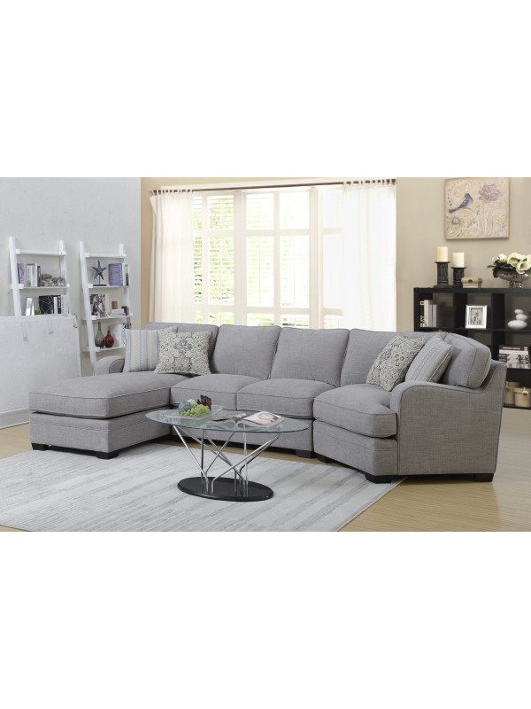 Emerald Home Analiese Linen Gray Sectional, with Pillows, Track Arms, Welt Seaming, And Block Feet